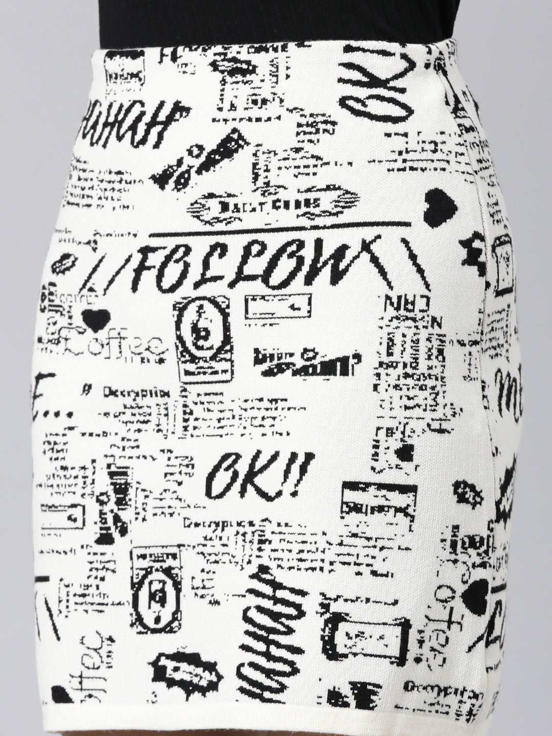 Women Abstract Cream Pencil Mini Skirt