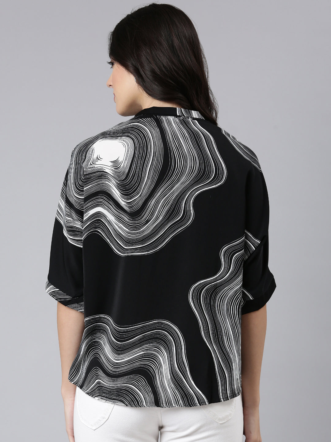 Women Abstract Shirt Style Black Over Sized Top