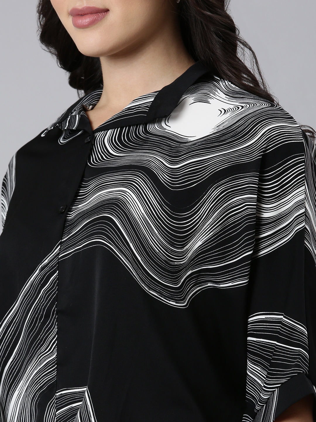 Women Abstract Shirt Style Black Over Sized Top