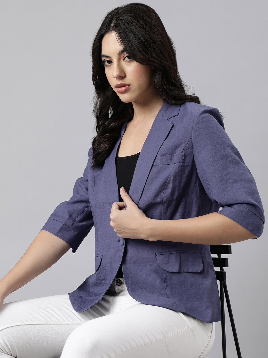 Women Violet Single-Breasted Blazer