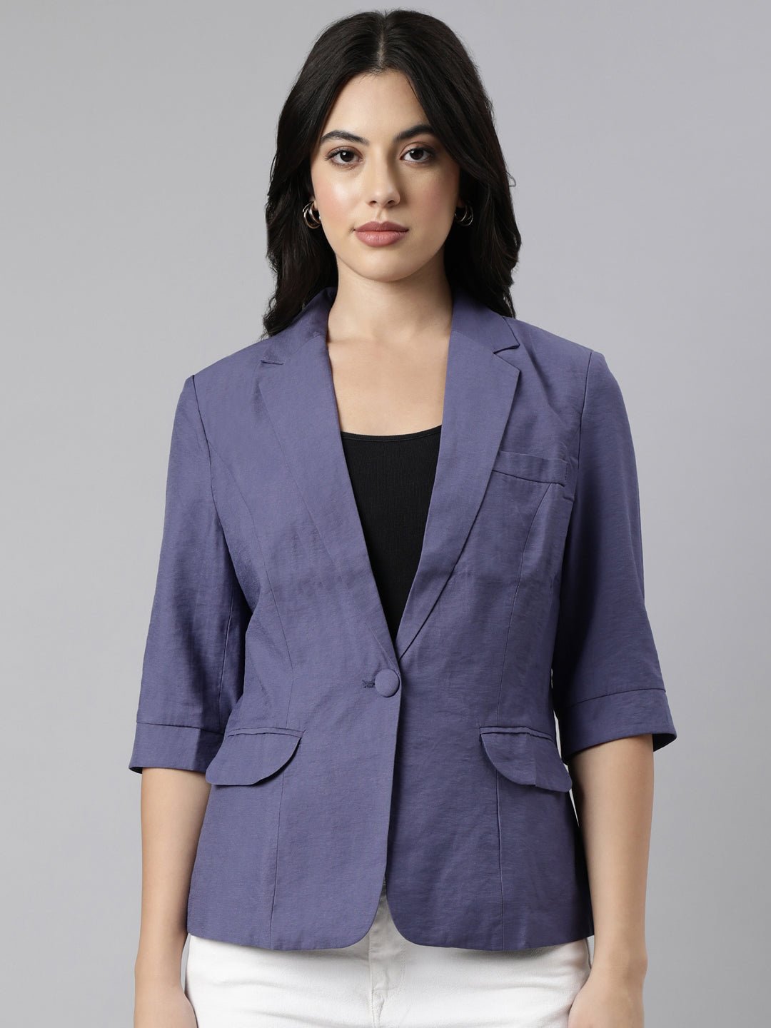 Women Violet Single-Breasted Blazer