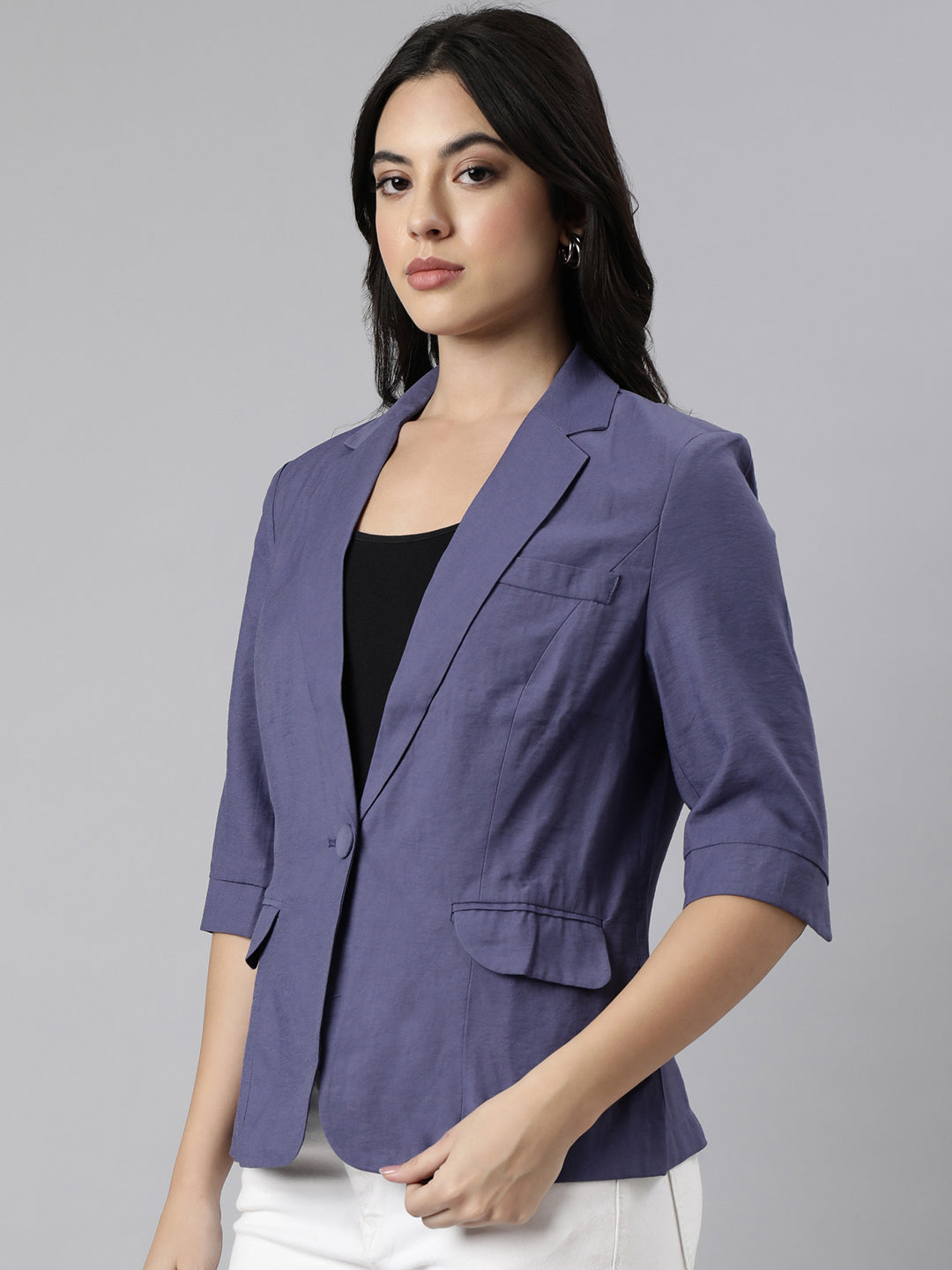 Women Violet Single-Breasted Blazer