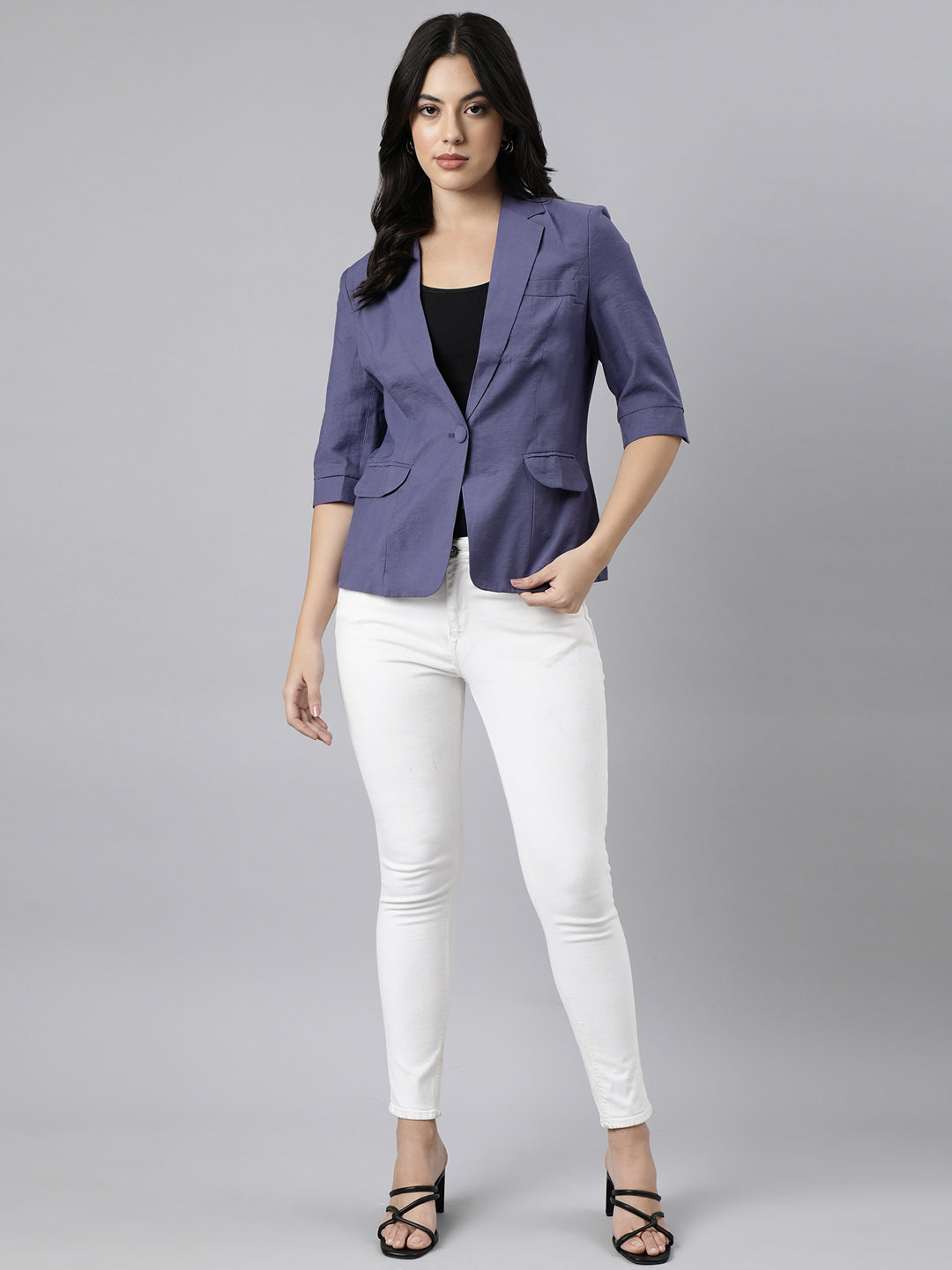 Women Violet Single-Breasted Blazer