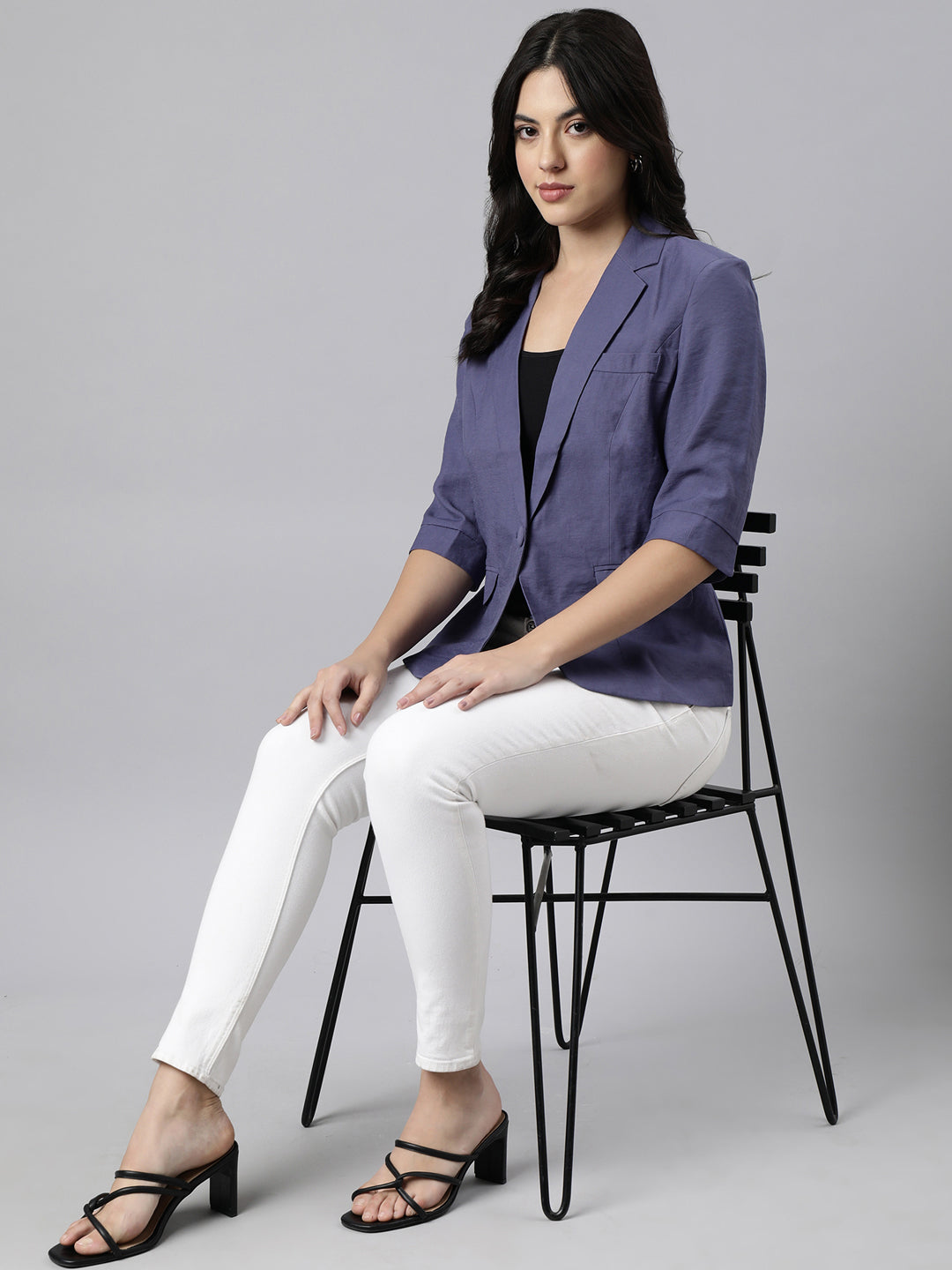 Women Violet Single-Breasted Blazer