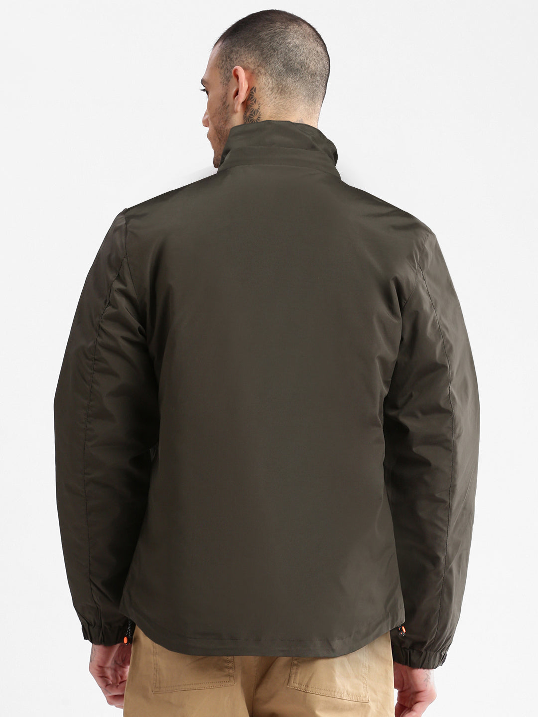 Men Hooded Olive Solid Tailored Oversized Jacket comes with Detachable Hoodie and Inner Jacket