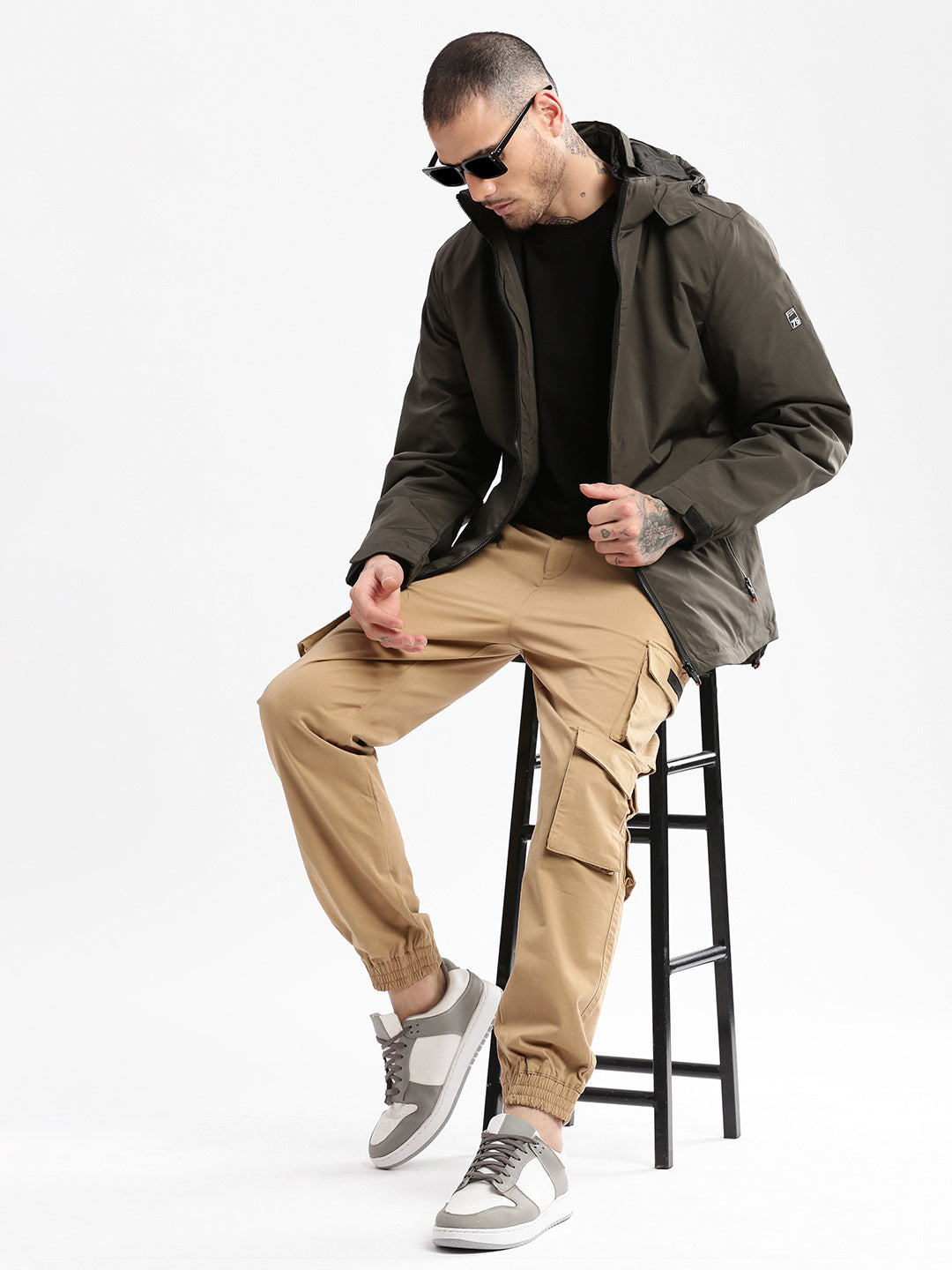 Men Hooded Olive Solid Tailored Oversized Jacket comes with Detachable Hoodie and Inner Jacket