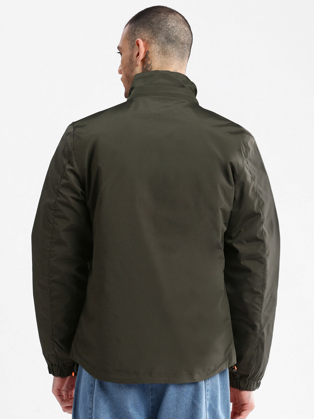 Men Hooded Olive Solid Tailored Oversized Jacket comes with Detachable Hoodie and Inner Jacket