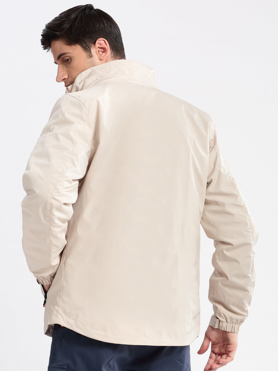 Men Hooded Cream Solid Tailored Oversized Jacket comes with Detachable Hoodie and Inner Jacket