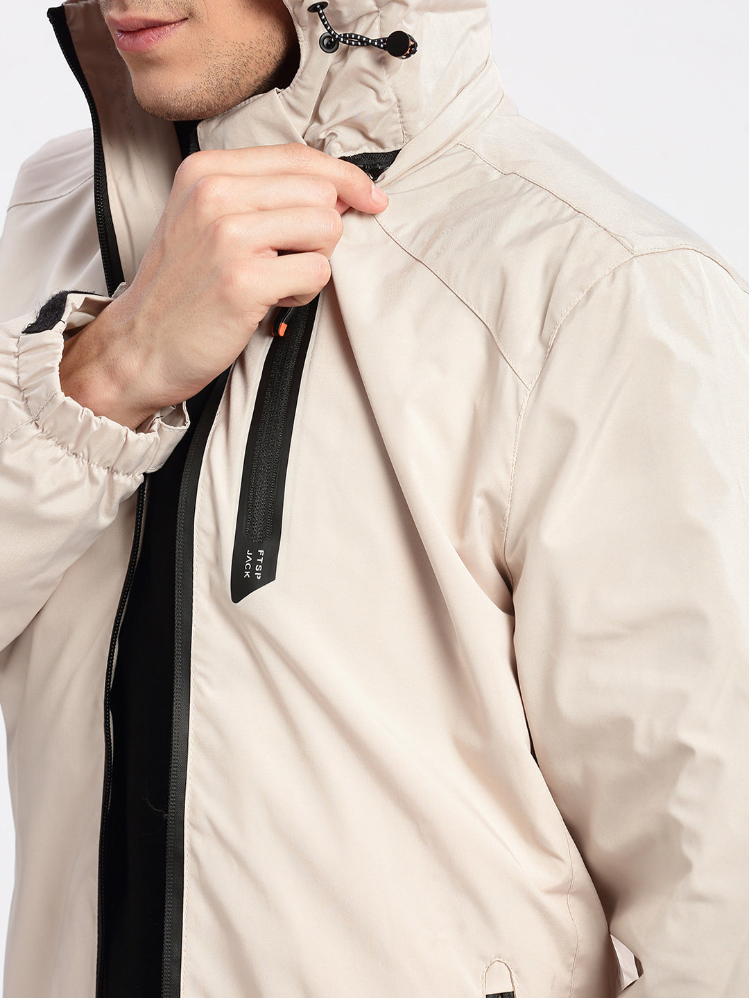 Men Hooded Cream Solid Tailored Oversized Jacket comes with Detachable Hoodie and Inner Jacket