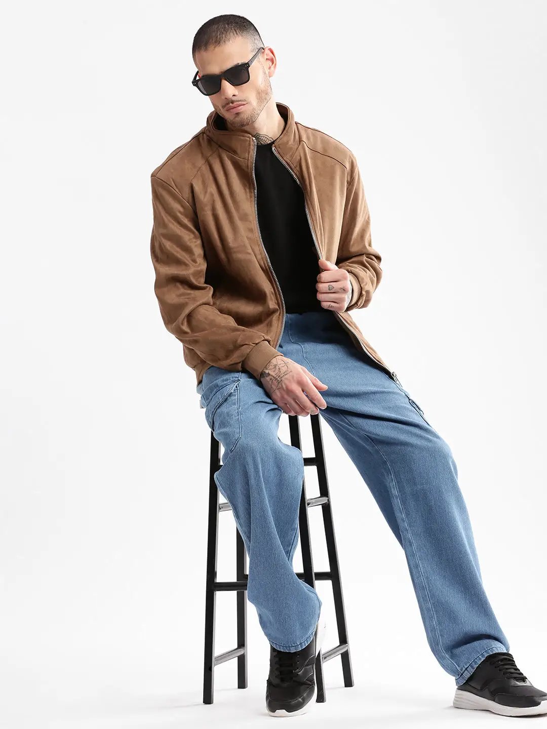 Men's Mock Collar Brown Solid Tailored Jacket