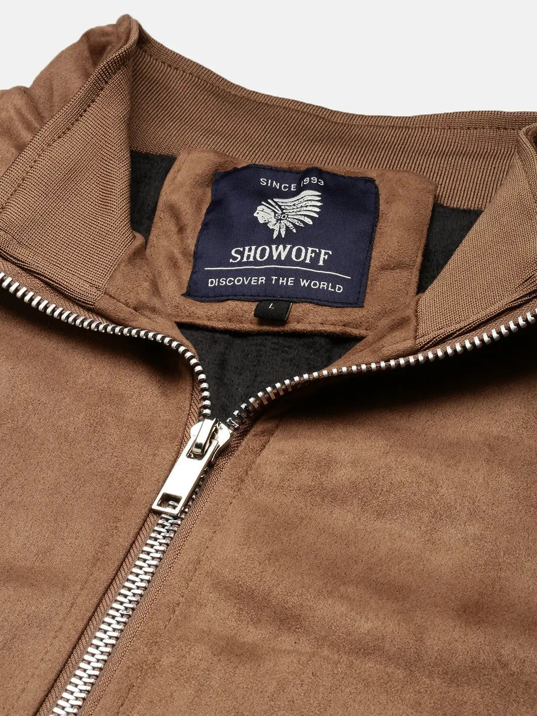 Men's Mock Collar Brown Solid Tailored Jacket