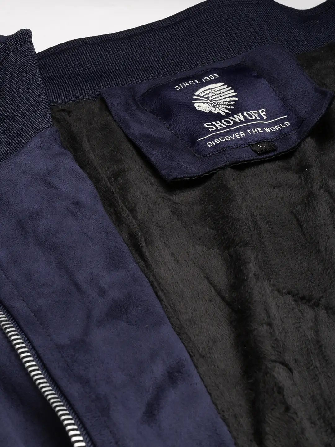 Men's Mock Collar Navy Blue Solid Tailored Jacket