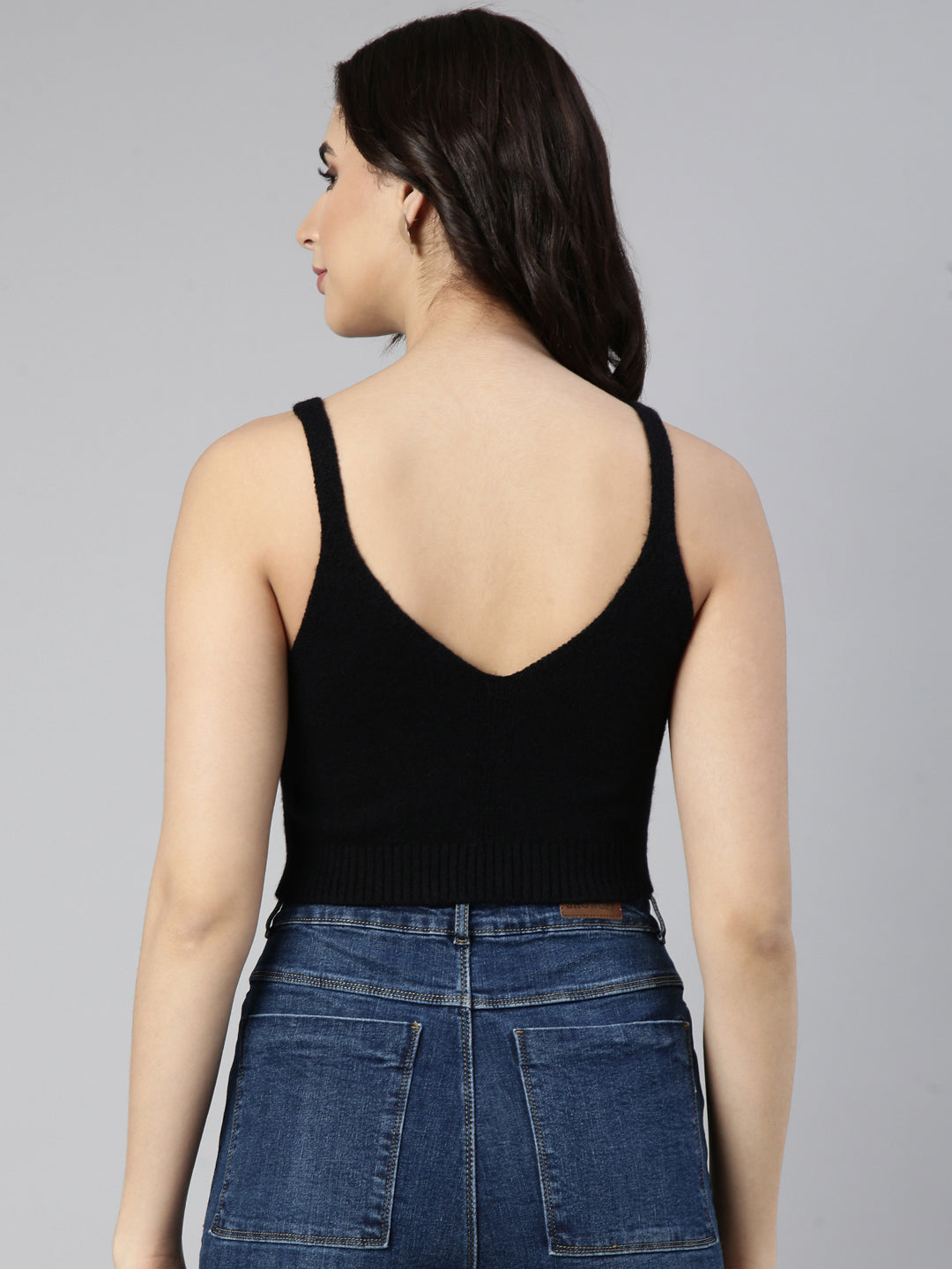 Women Solid Bralette Black Crop Top