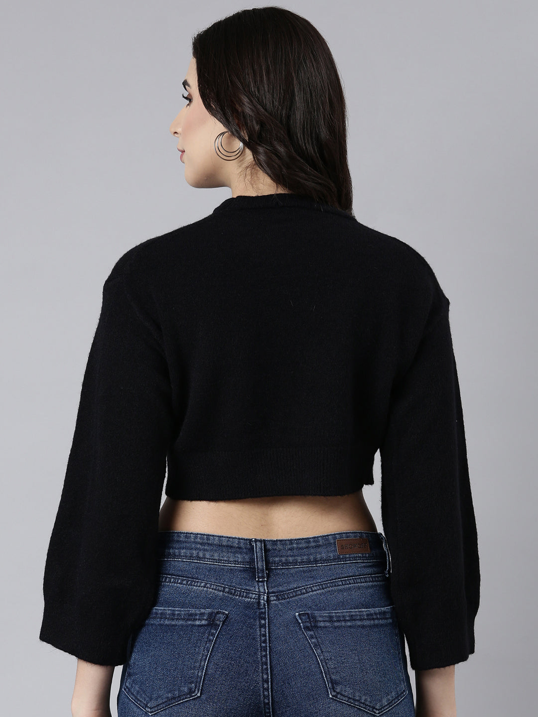 Women Solid Black Crop Top