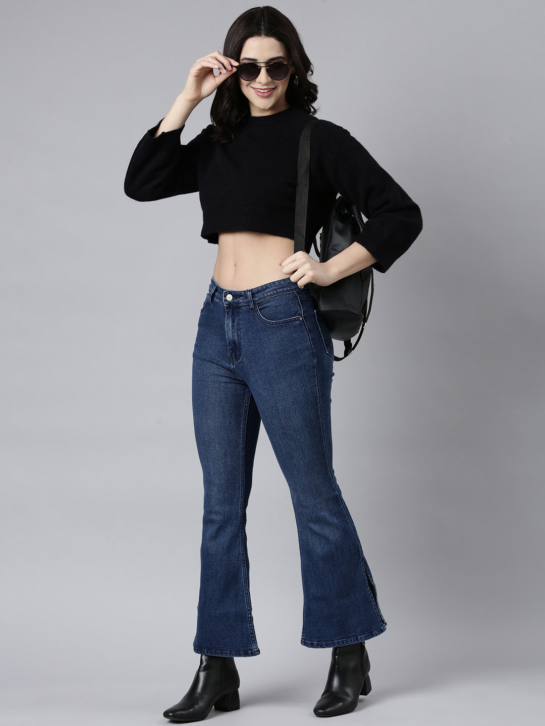 Women Solid Black Crop Top