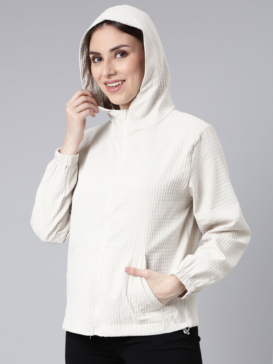 Women's Solid Beige Oversized Drop Shoulder Tailored Jacket