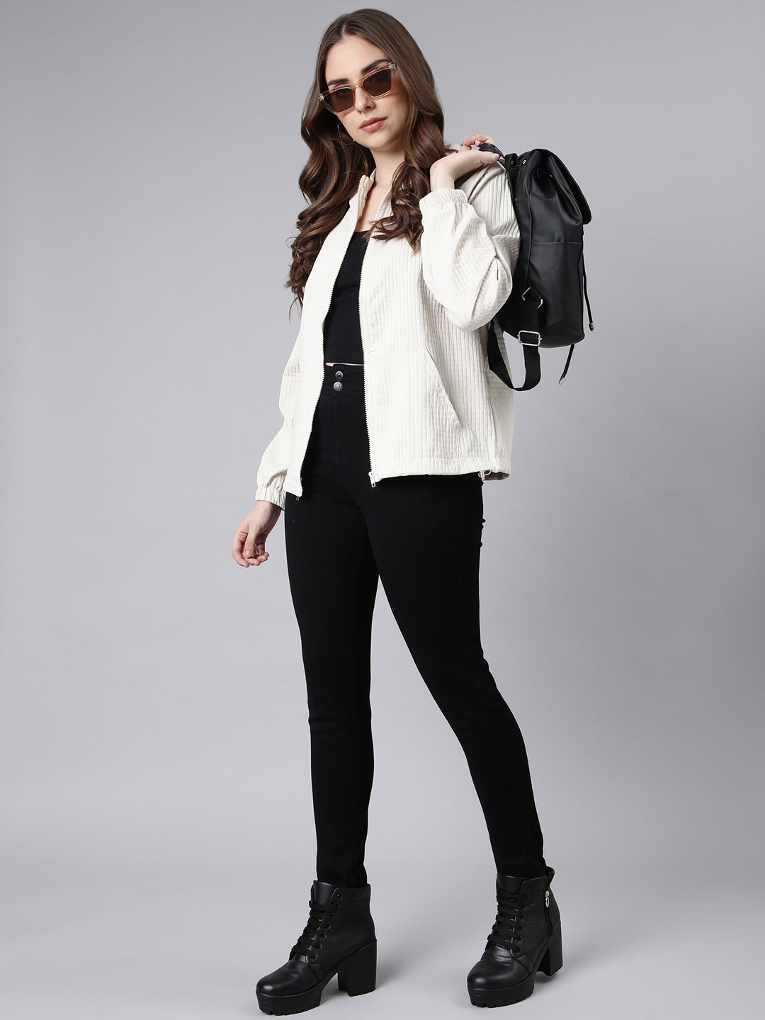 Women's Solid Beige Oversized Drop Shoulder Tailored Jacket