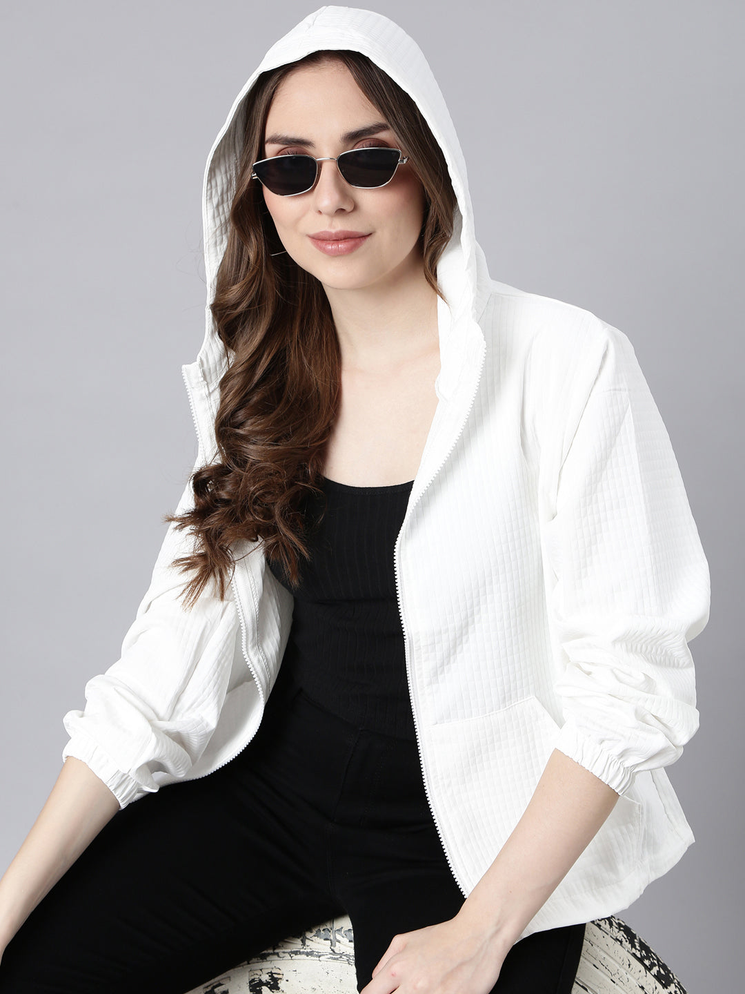 Women's Solid White Oversized Drop Shoulder Tailored Jacket