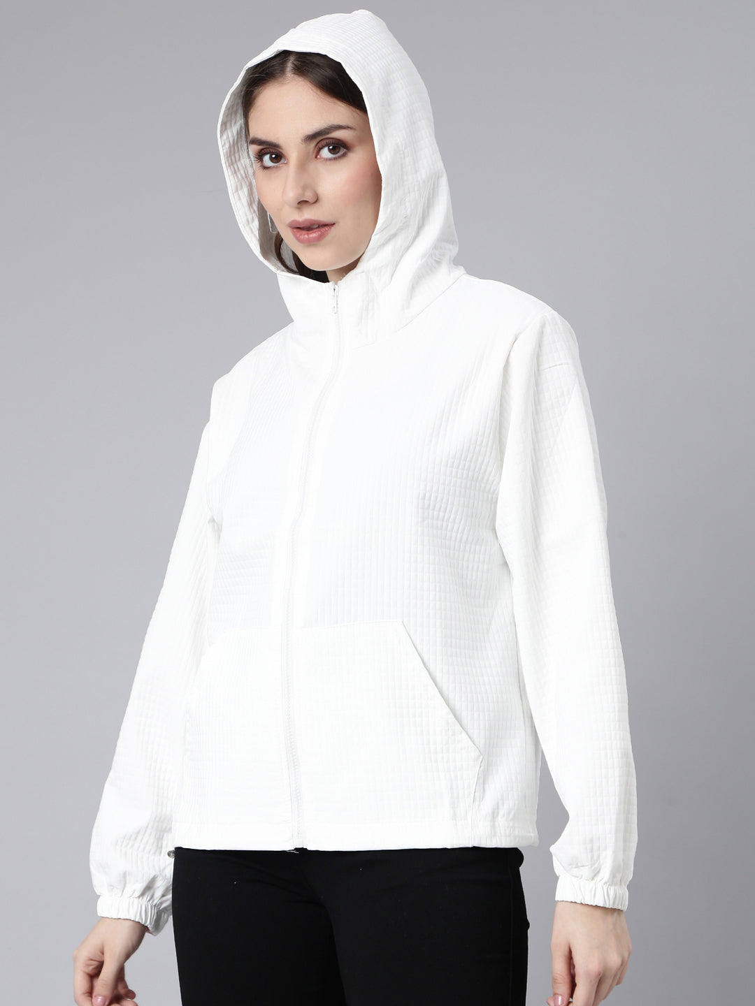 Women's Solid White Oversized Drop Shoulder Tailored Jacket