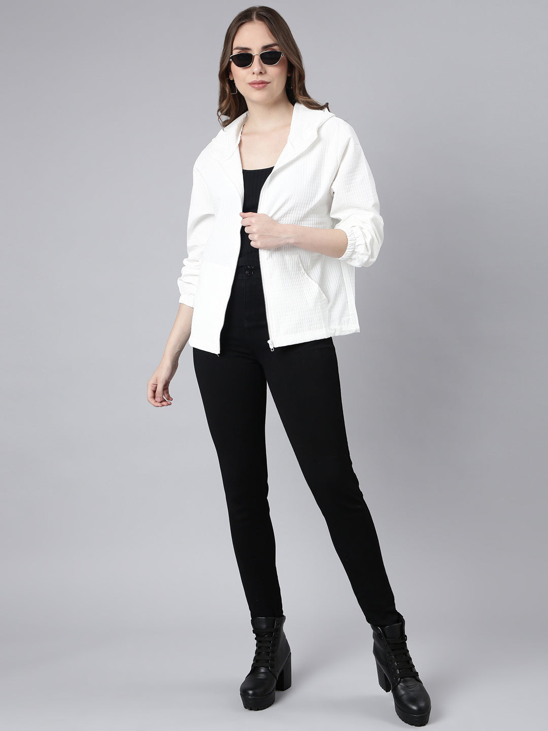 Women's Solid White Oversized Drop Shoulder Tailored Jacket