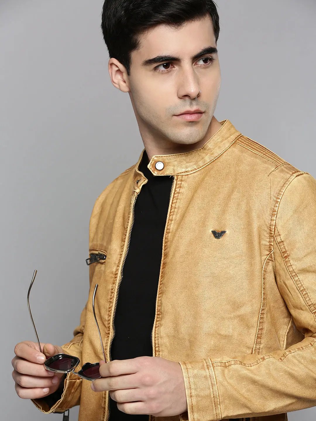 Men's Beige Solid Western Jacket