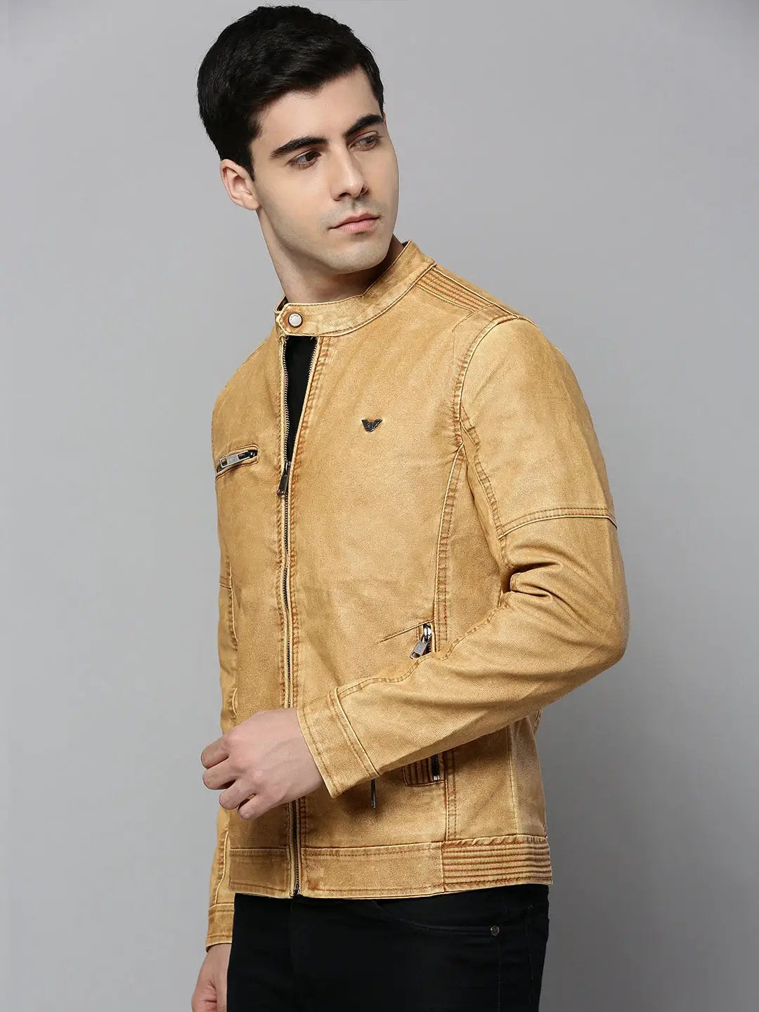 Men's Beige Solid Western Jacket