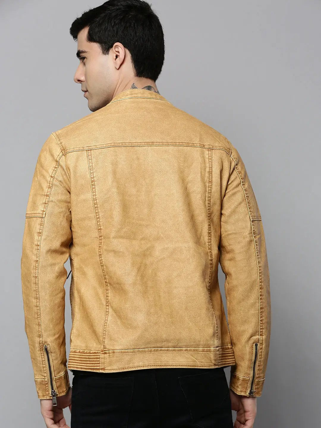 Men's Beige Solid Western Jacket