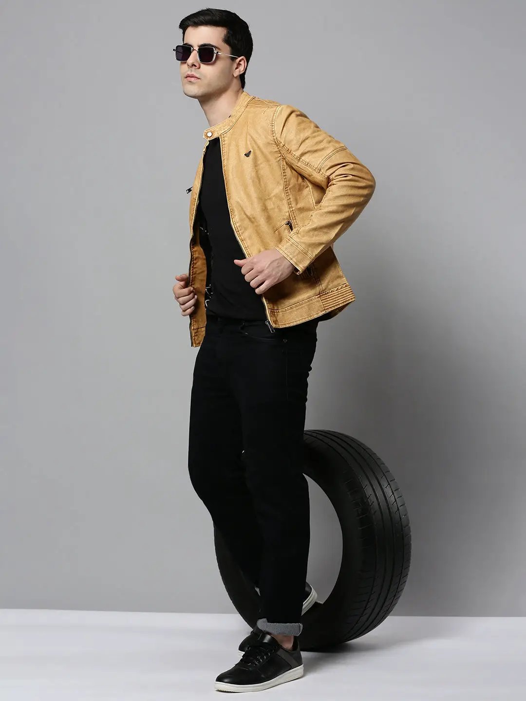 Men's Beige Solid Western Jacket