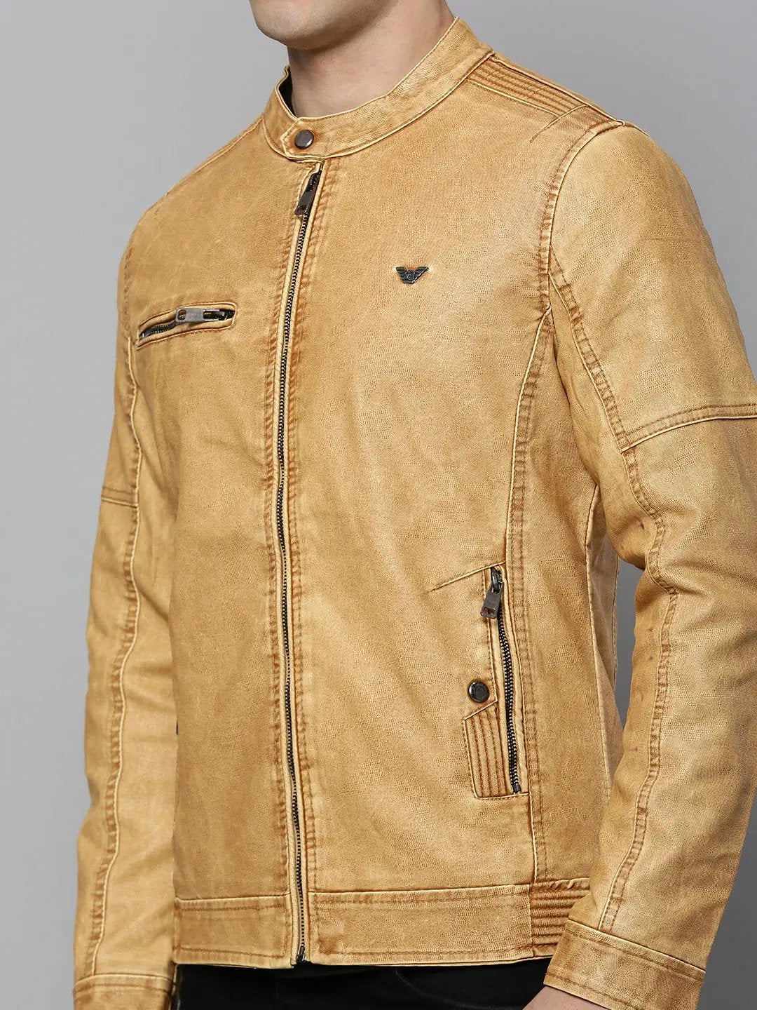 Men's Beige Solid Western Jacket