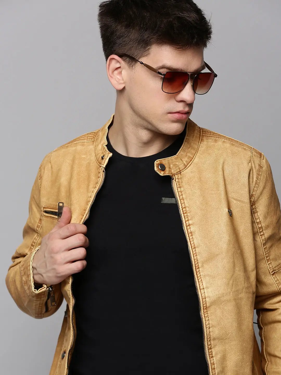 Men's Beige Solid Western Jacket