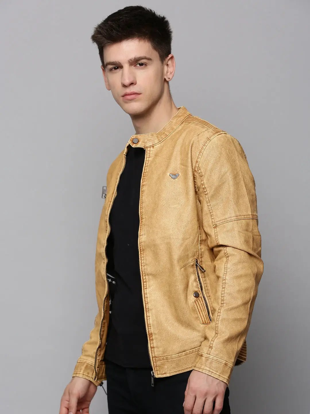 Men's Beige Solid Western Jacket