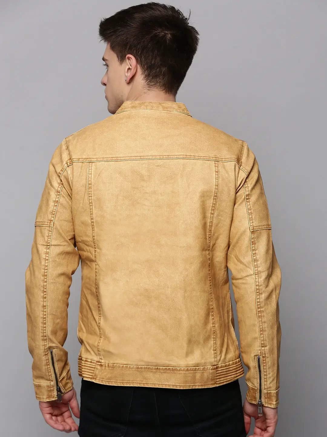 Men's Beige Solid Western Jacket