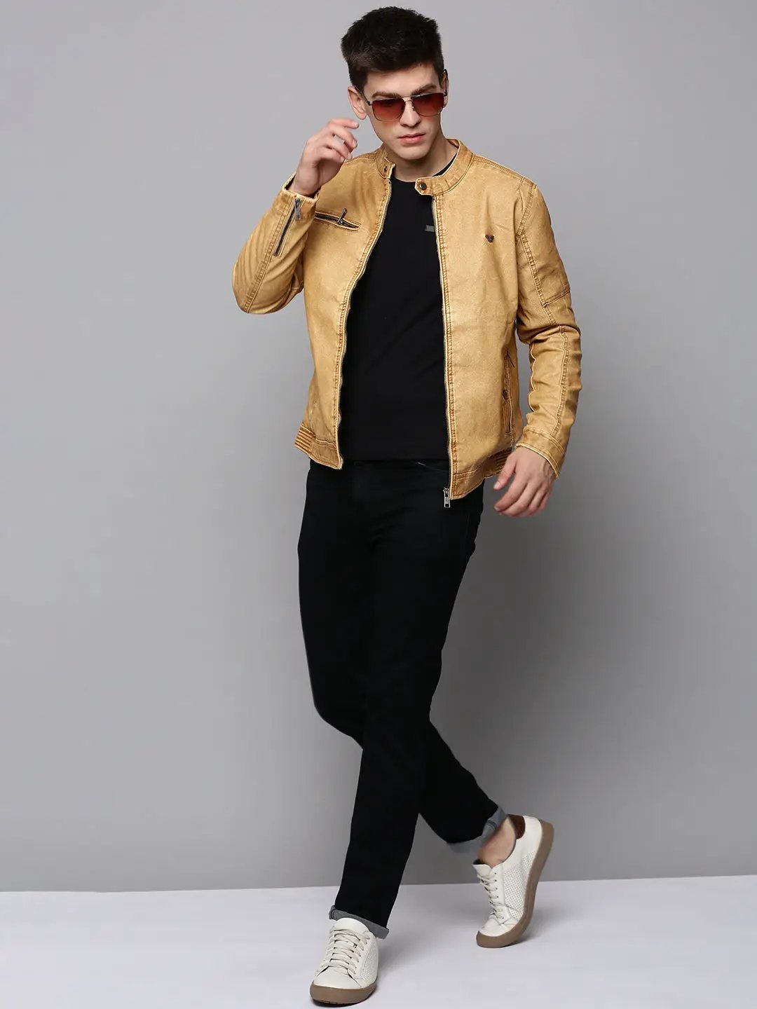 Men's Beige Solid Western Jacket
