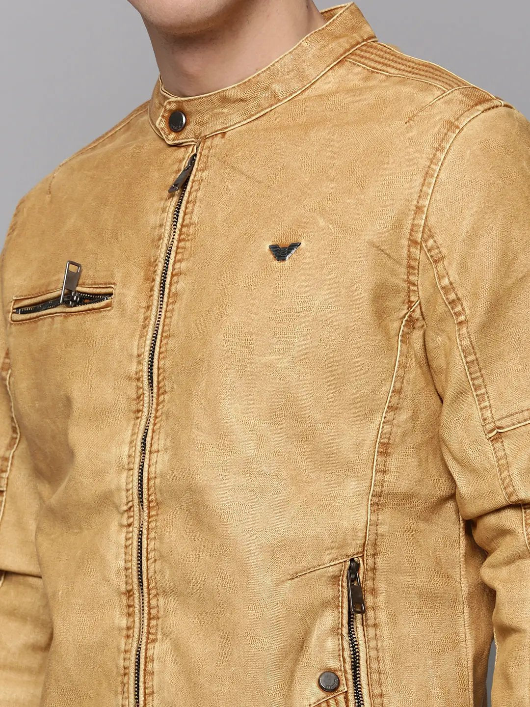Men's Beige Solid Western Jacket