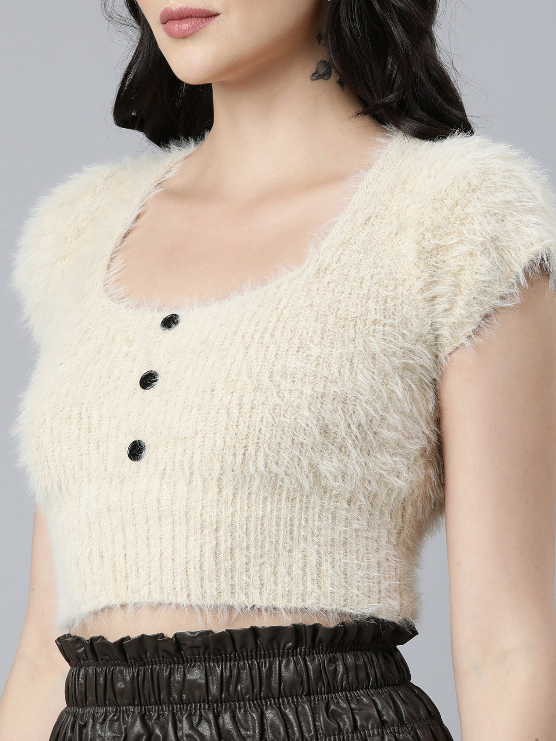 Women Solid Beige Fitted Crop Top