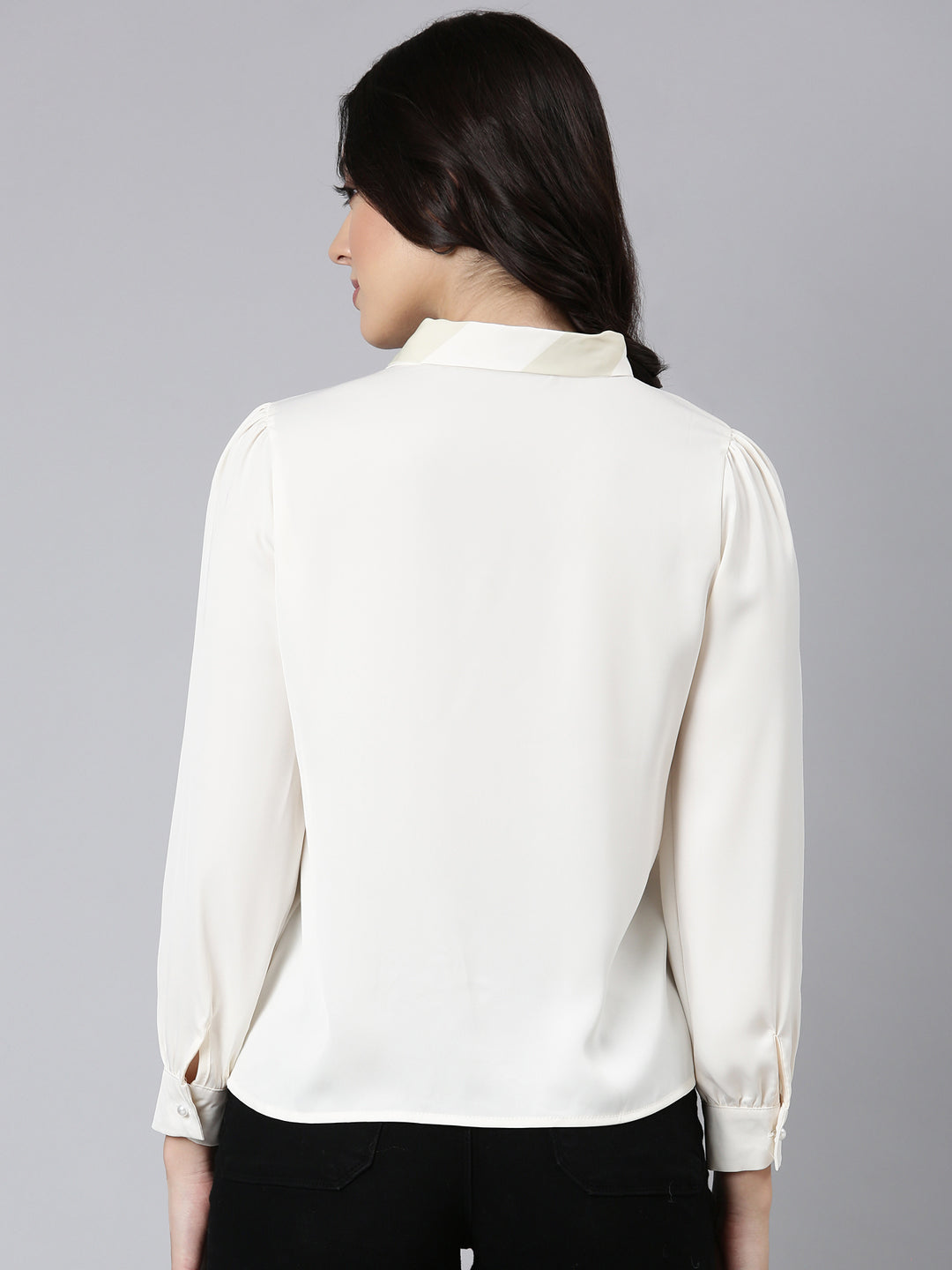 Women Solid Shirt Style Cream Top