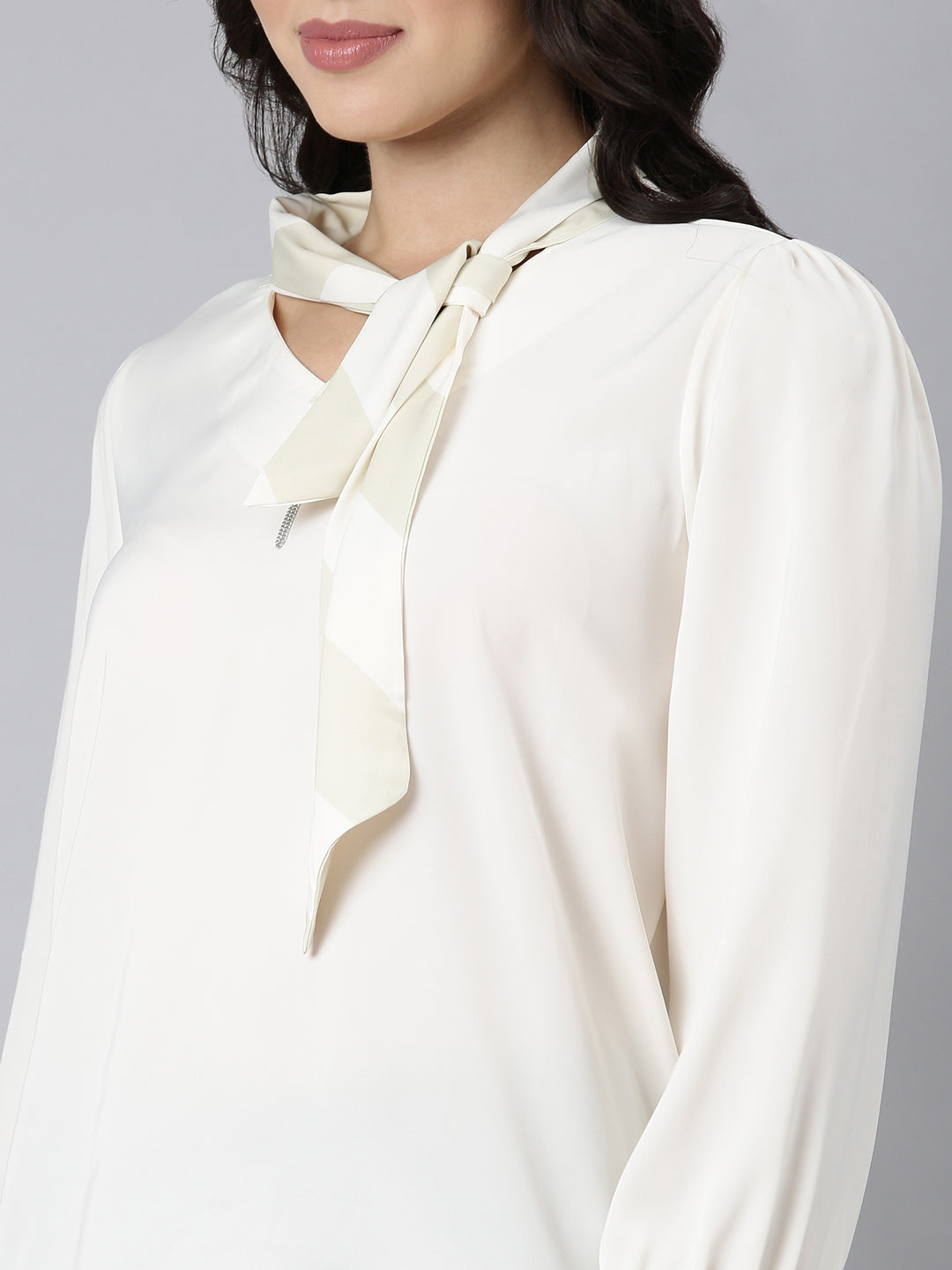 Women Solid Shirt Style Cream Top