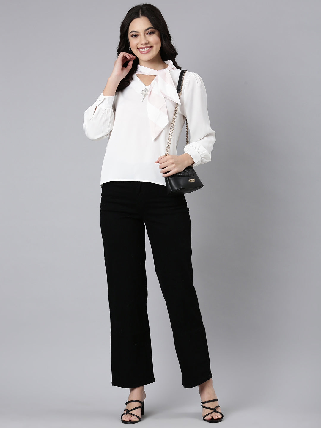 Women Solid Shirt Style Off White Top