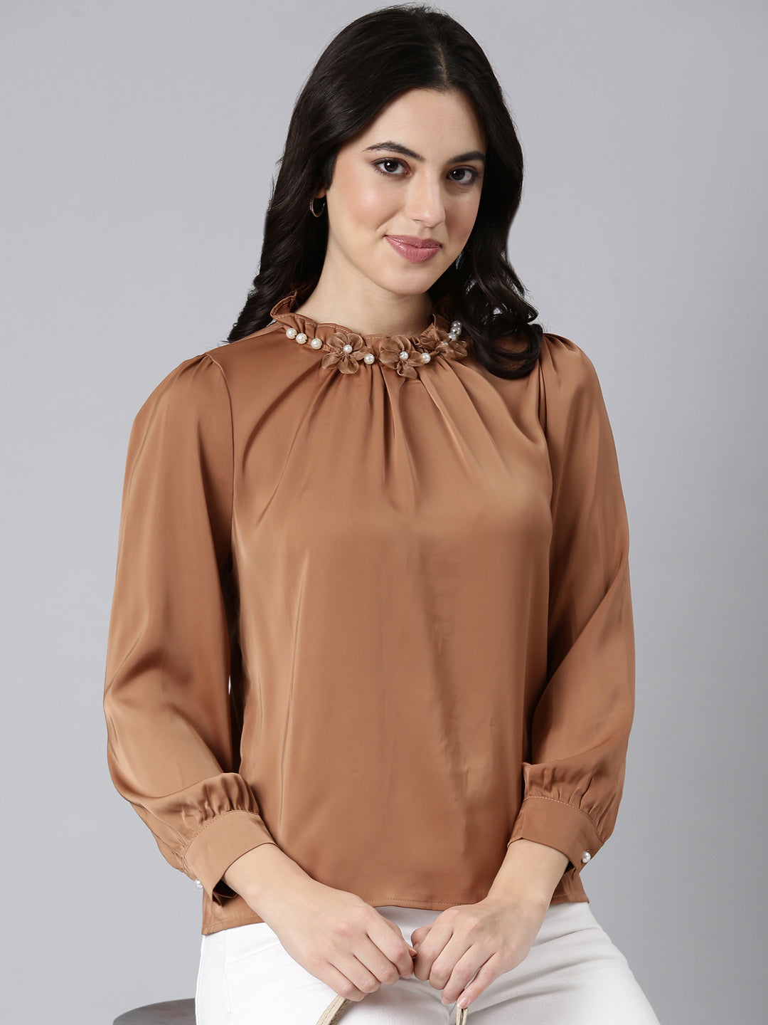 Women Solid Brown Top