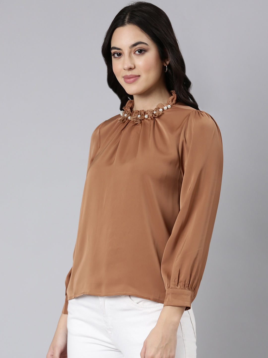 Women Solid Brown Top