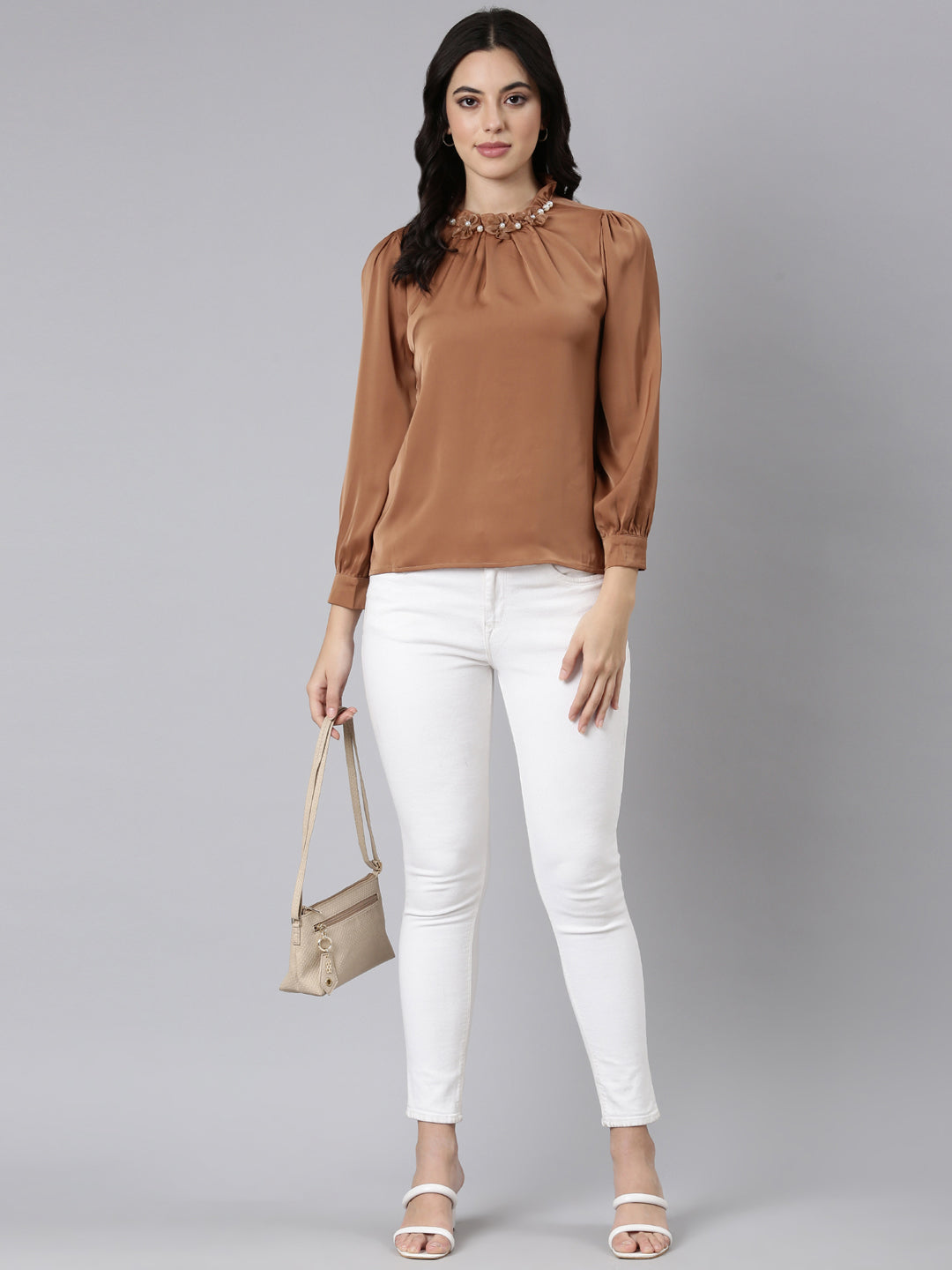 Women Solid Brown Top