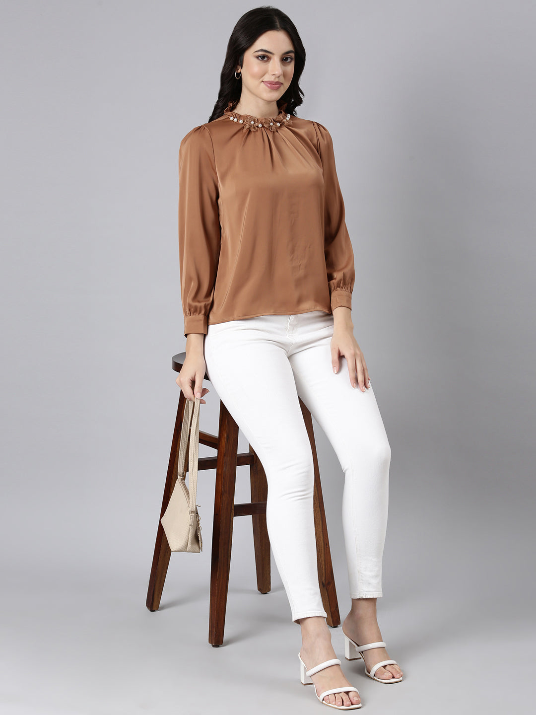 Women Solid Brown Top