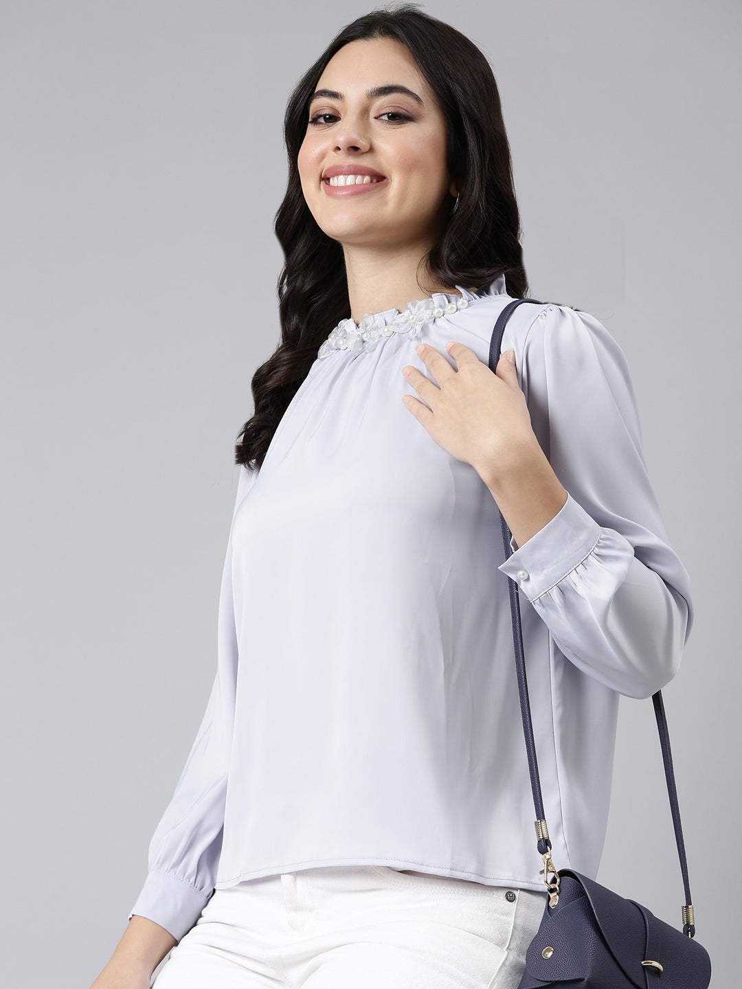 Women Solid Lavender Top