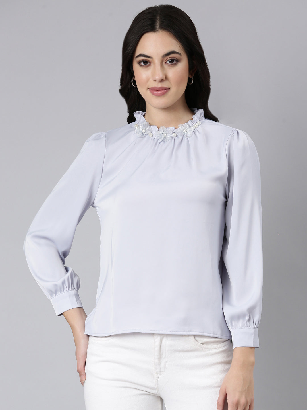 Women Solid Lavender Top