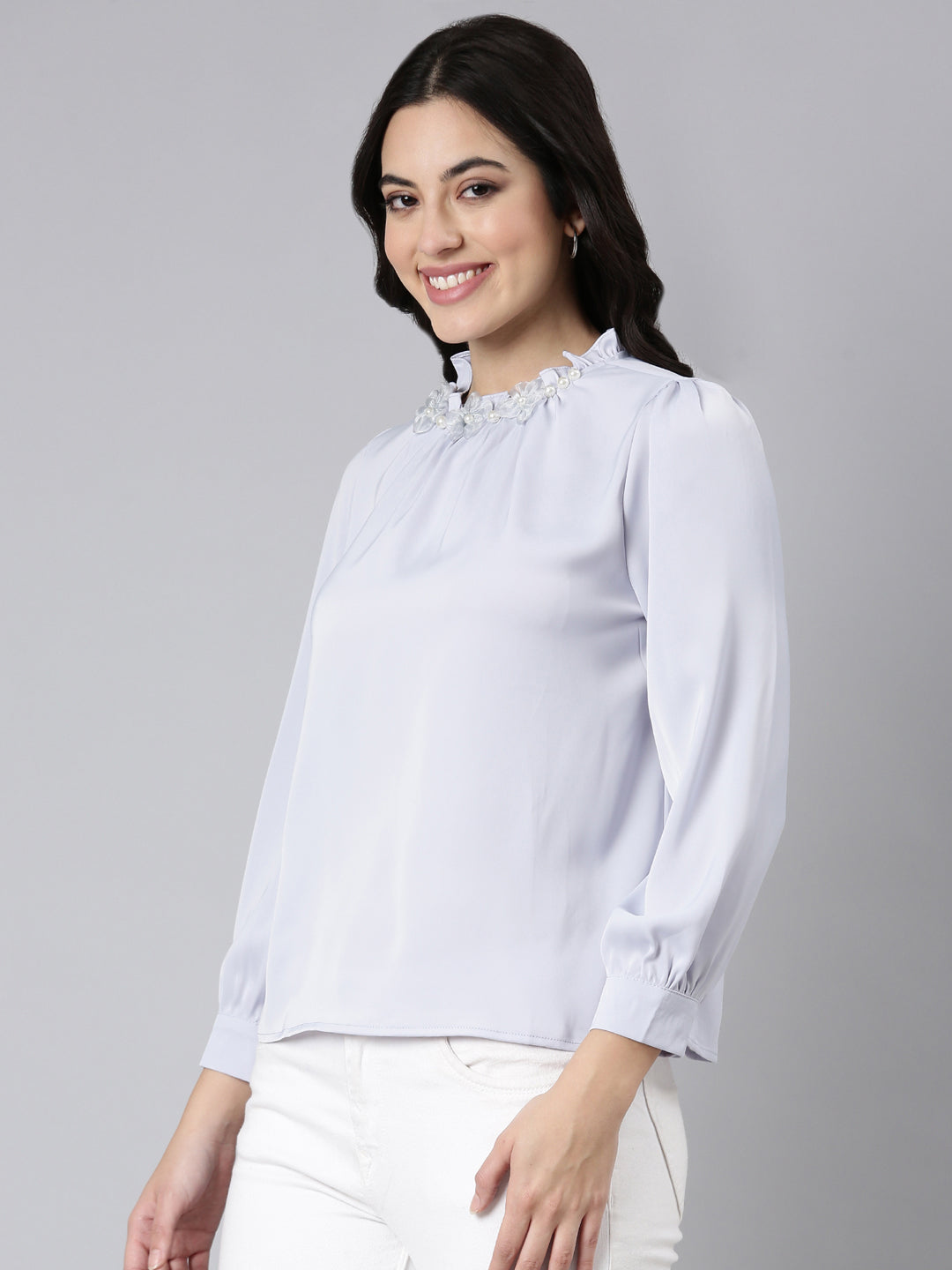 Women Solid Lavender Top