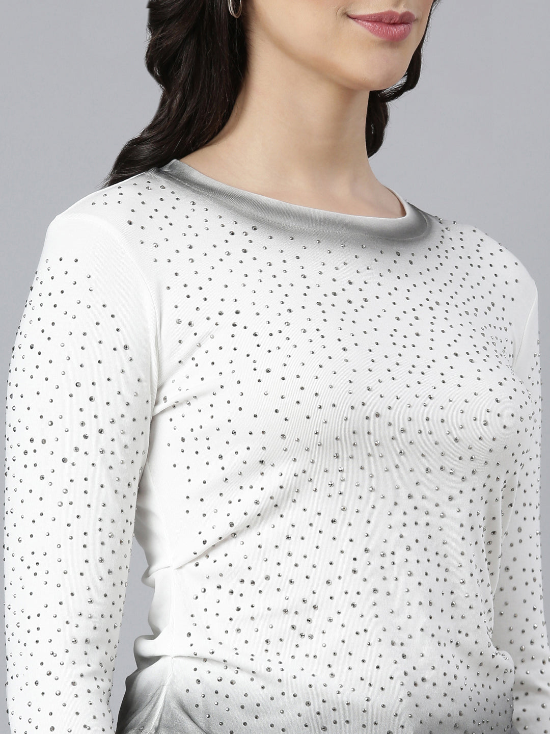 Women Embellished White Fitted Top