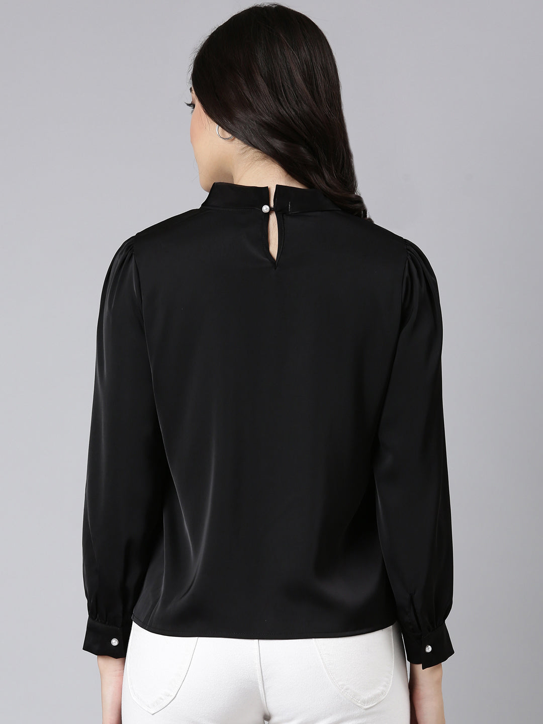 Women Solid Shirt Style Black Top