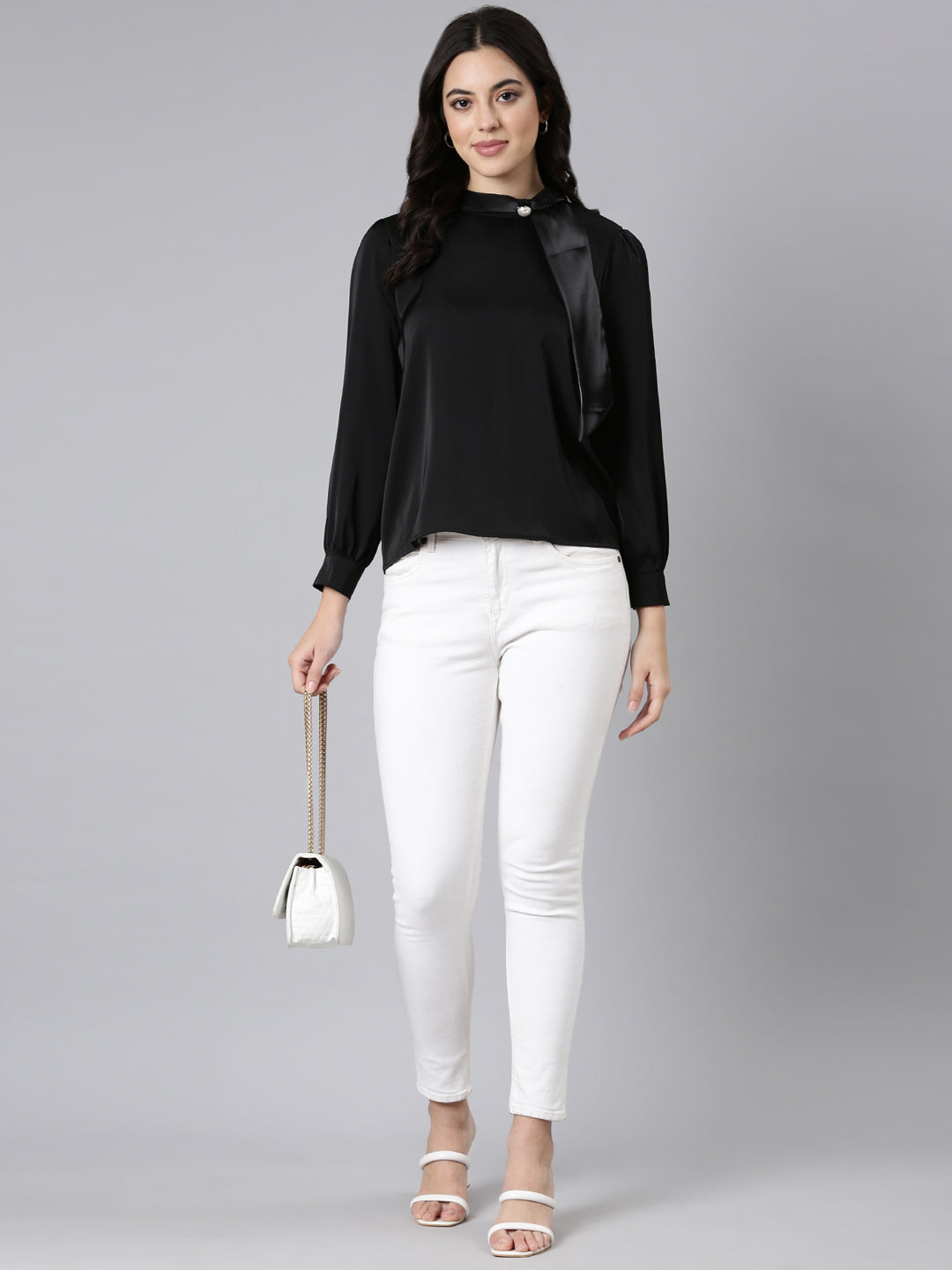 Women Solid Shirt Style Black Top