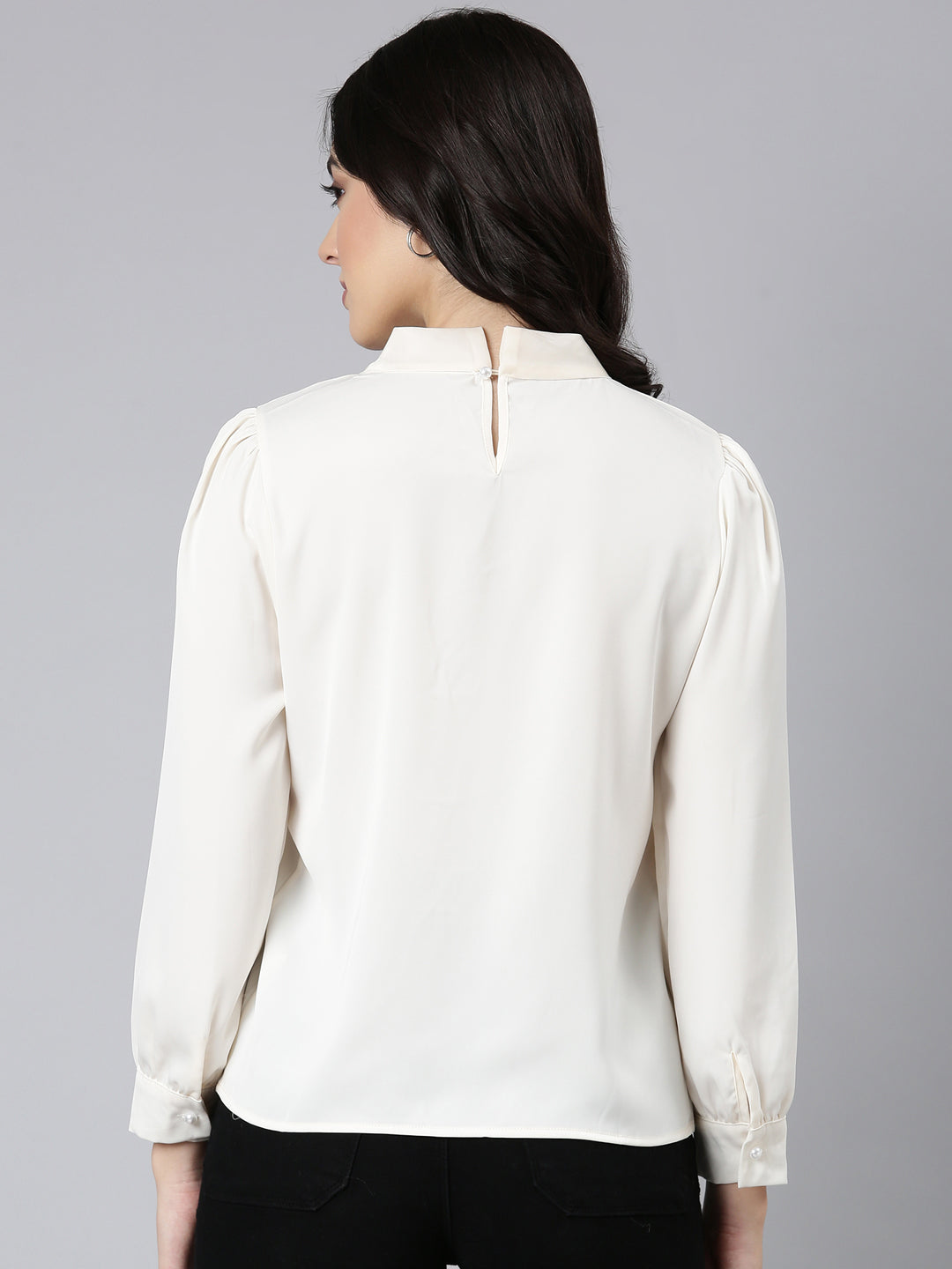 Women Solid Shirt Style Cream Top