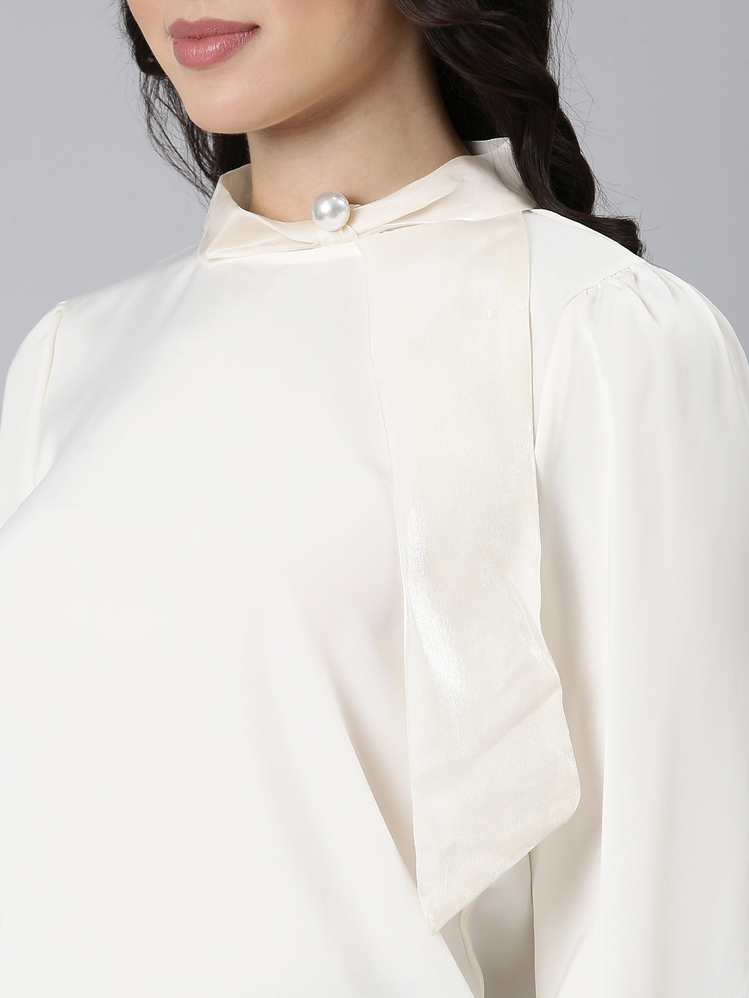 Women Solid Shirt Style Cream Top